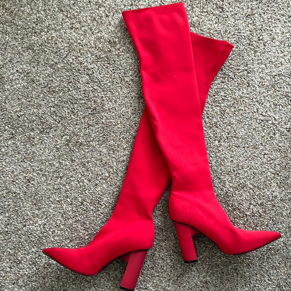 Zara red thigh high boots